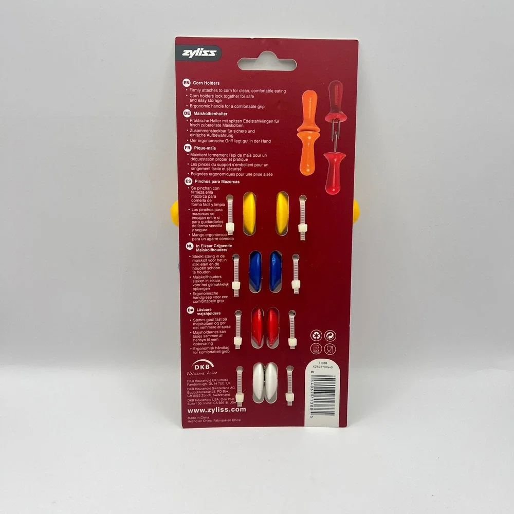Zyliss Interlocking Corn Holders 4 Pair Set NEW Yellow Blue Red White